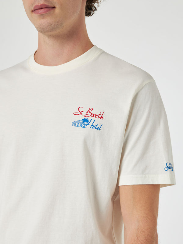 Baumwoll-T-Shirt für Herren mit Aufdruck „Saint Barth Hotel“ auf der Vorder- und Rückseite