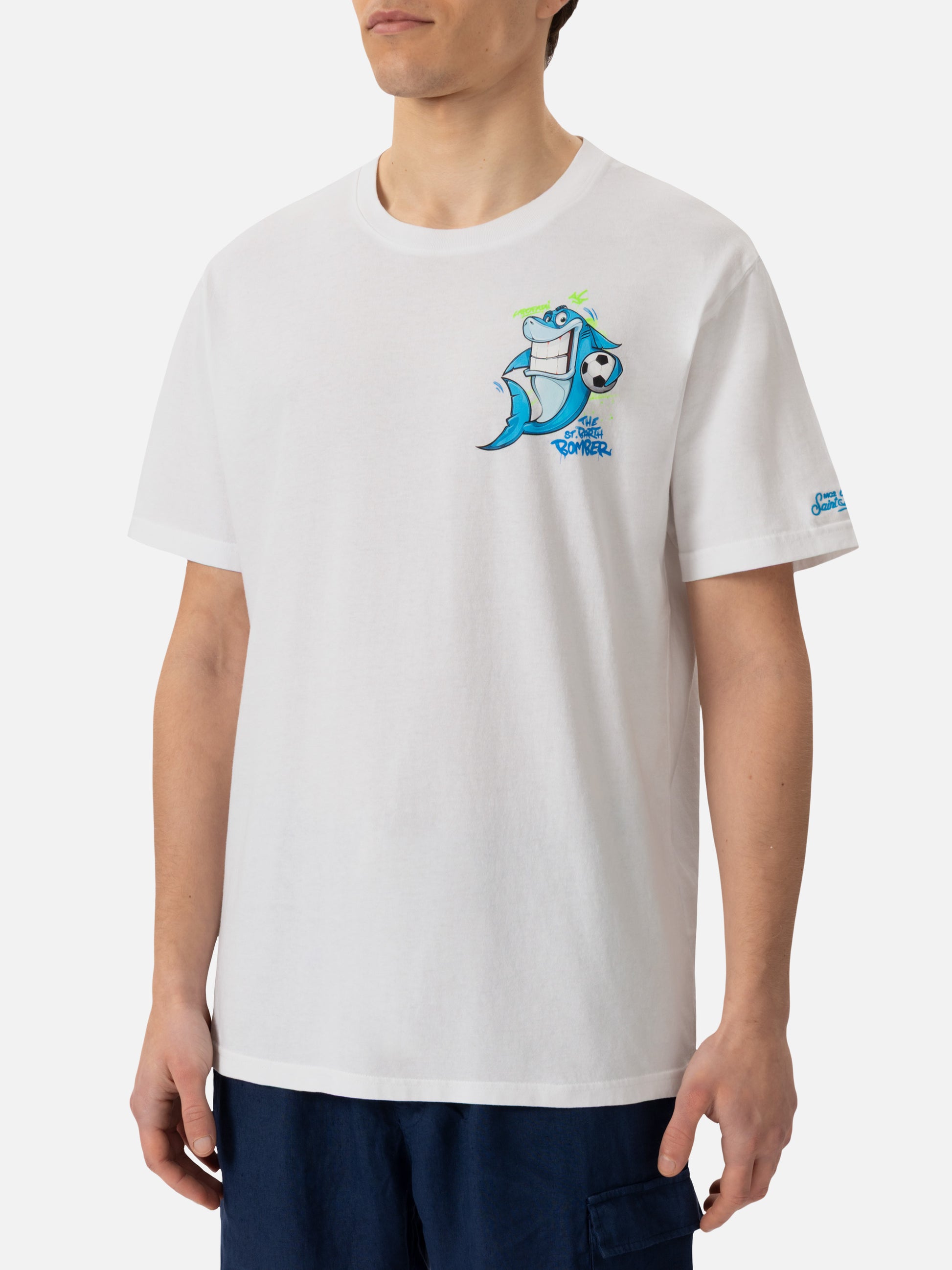 Cotton T-shirt with Cryptopuppets Shark bomber print | CRYPTOPUPPETS SPECIAL EDITION - MC2 Saint Barth