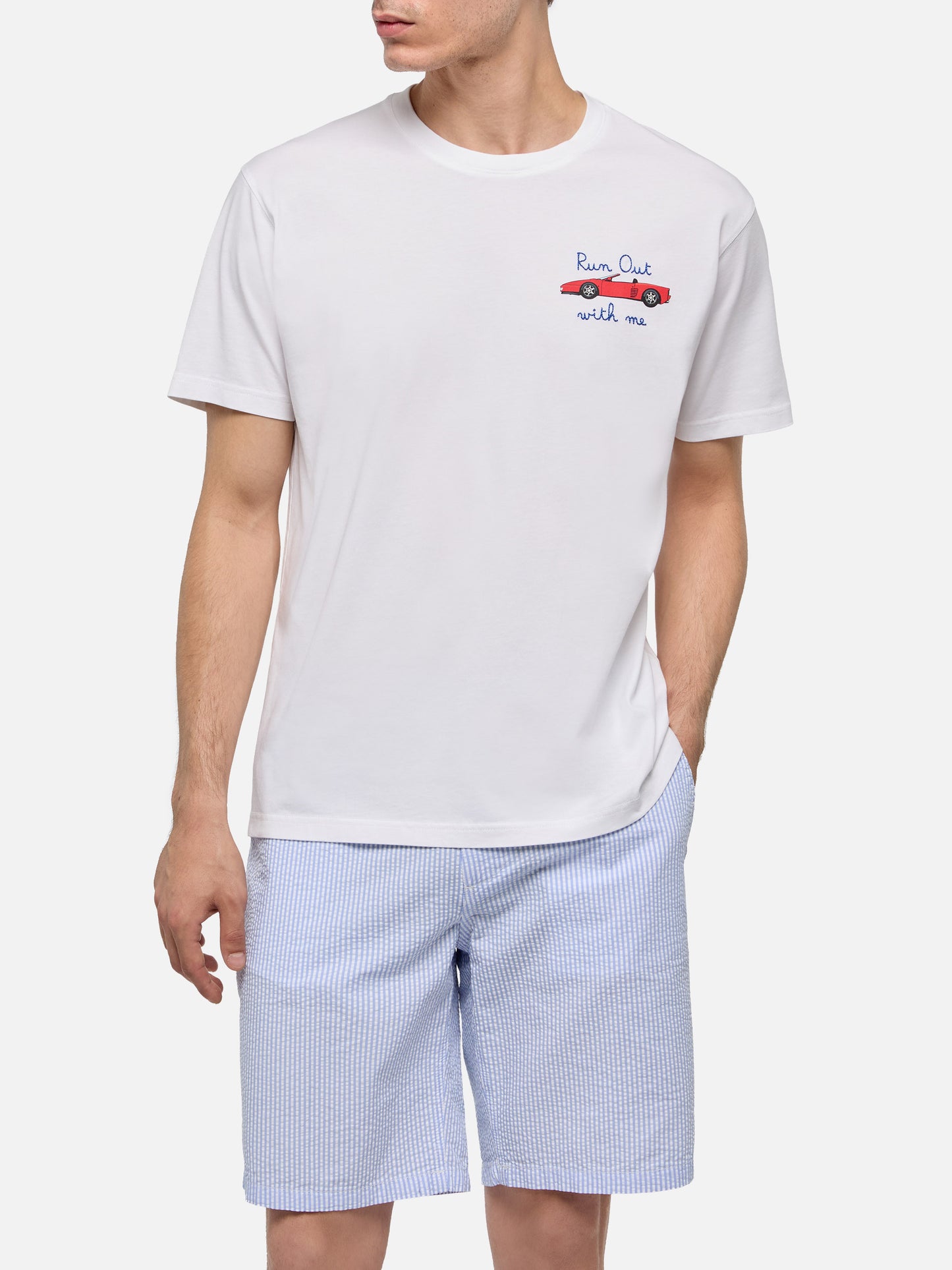 Cotton T-shirt with car print and Run out with me embroidery - MC2 Saint Barth