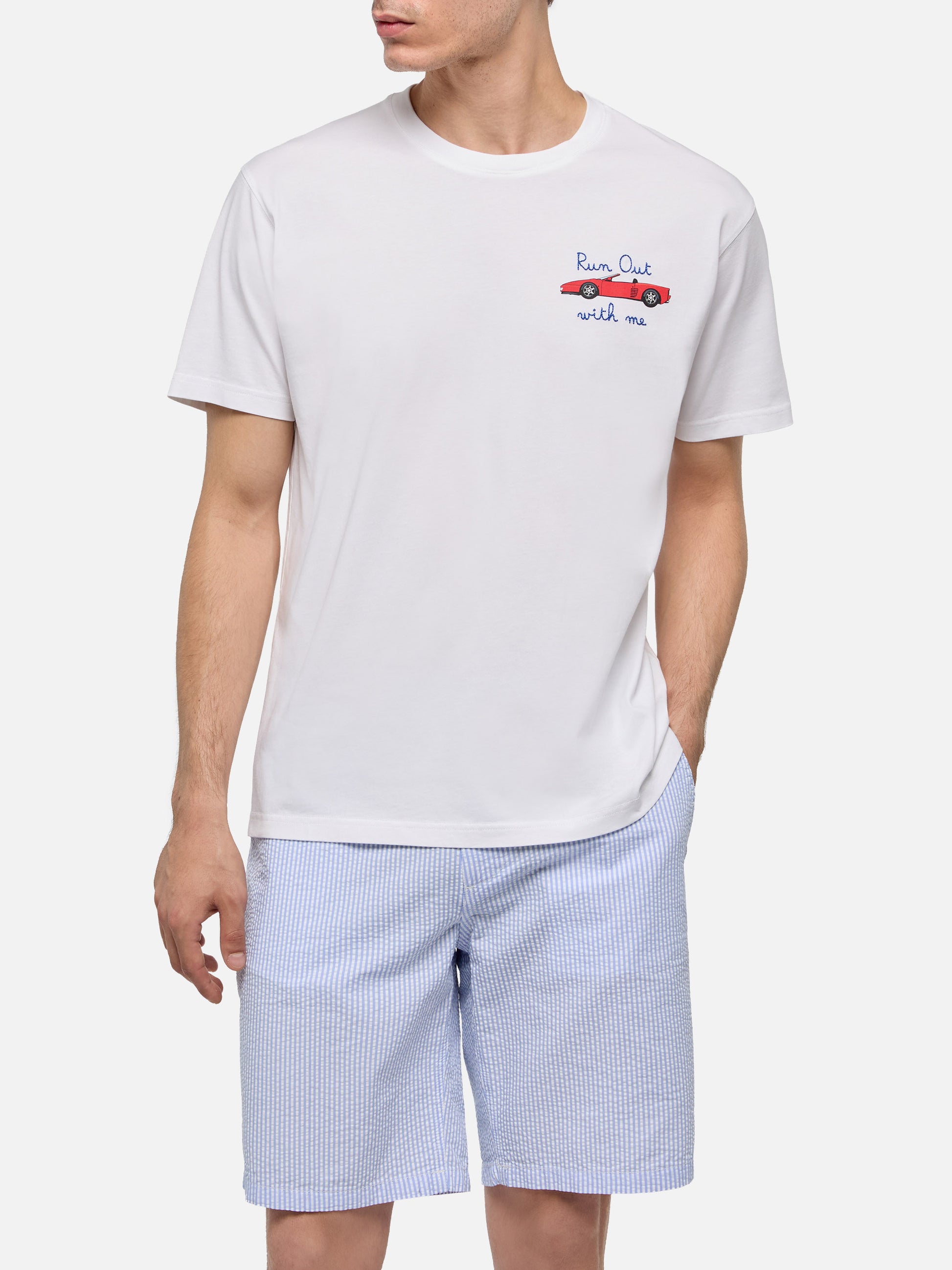 Cotton T-shirt with car print and Run out with me embroidery - MC2 Saint Barth