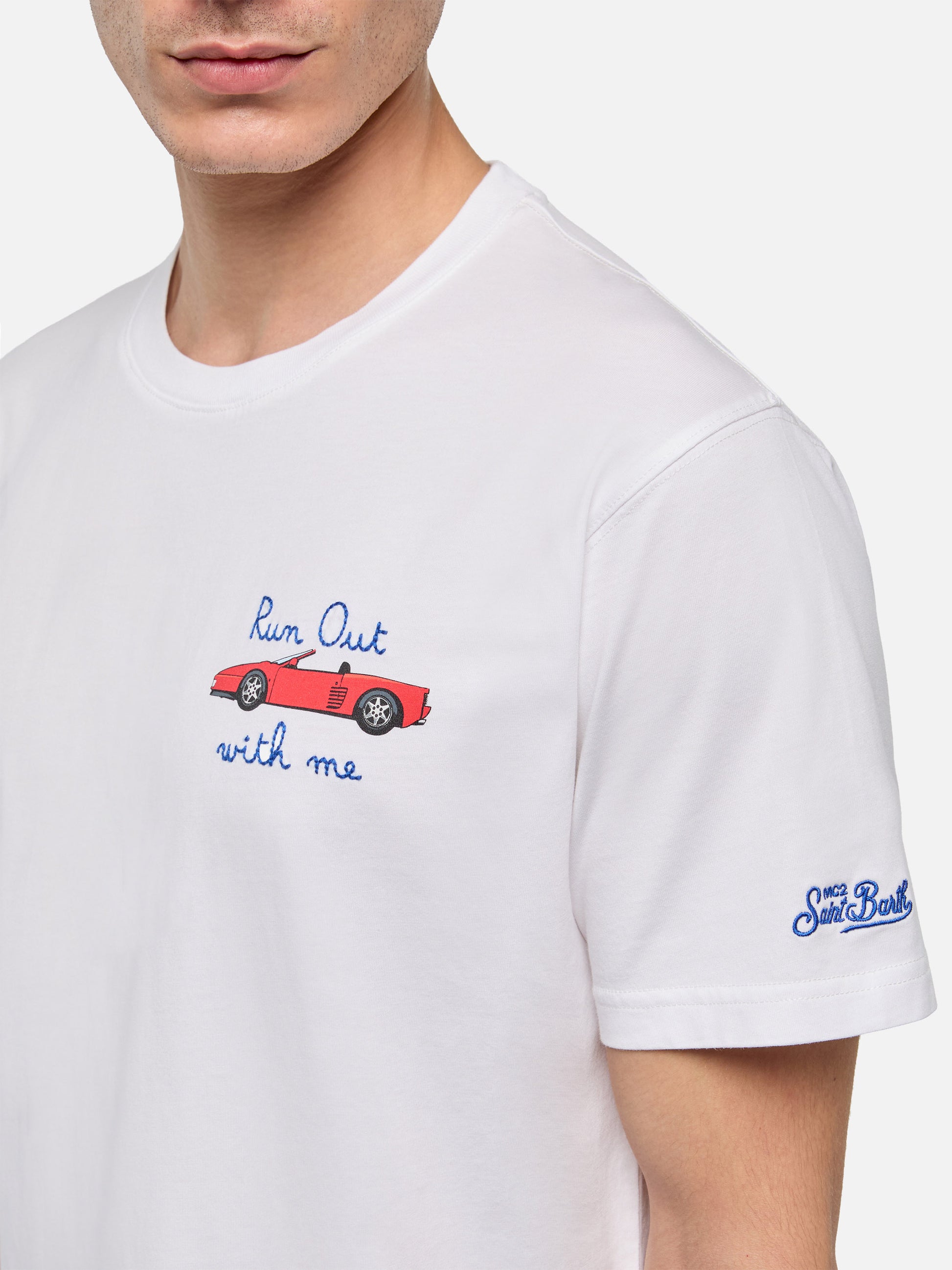 Cotton T-shirt with car print and Run out with me embroidery - MC2 Saint Barth