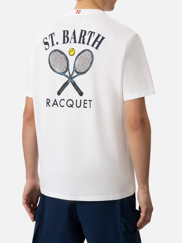 T-shirt Man in cotone organico con stampa Saint Barth Tennis Racquet