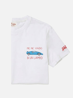 In un lambo t-shirt with embroidery and car print in white
