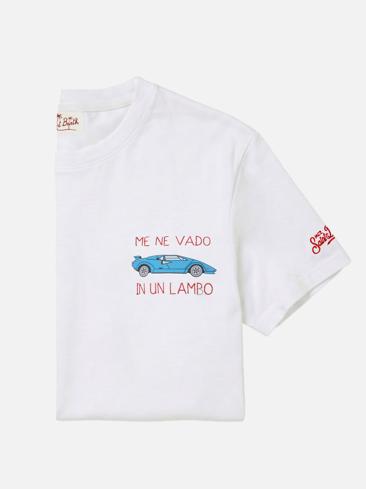 In un lambo t-shirt with embroidery and car print in white