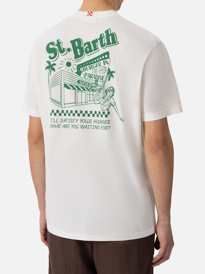 Off-white cotton T-shirt with St. Barth burger paradise print