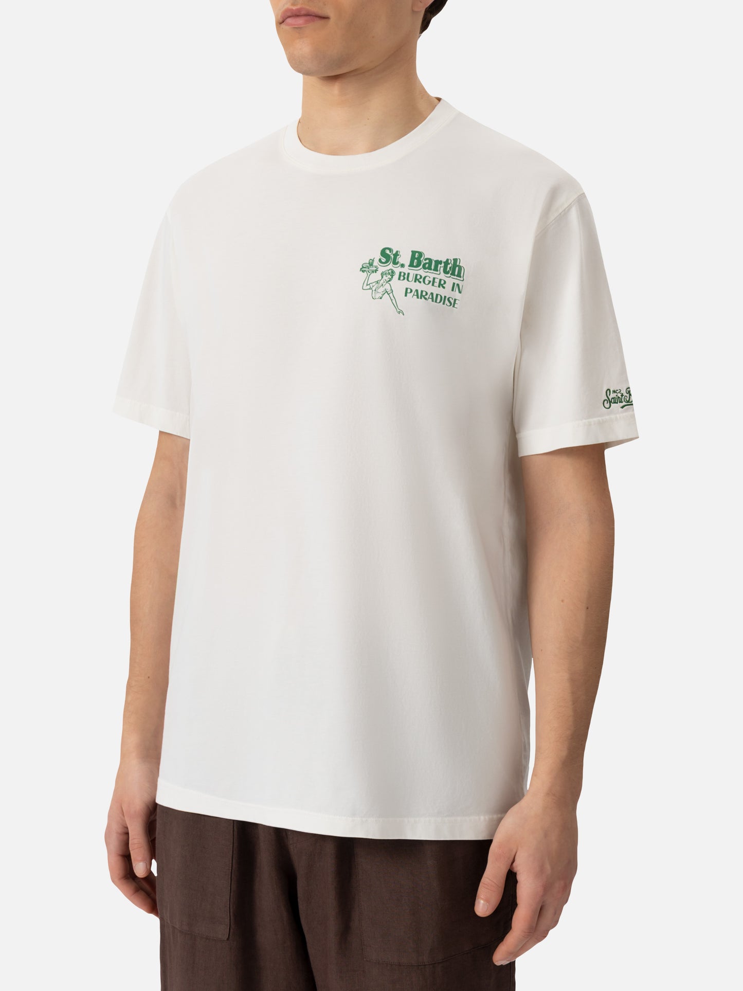 Off-white cotton T-shirt with St. Barth burger paradise print - MC2 Saint Barth
