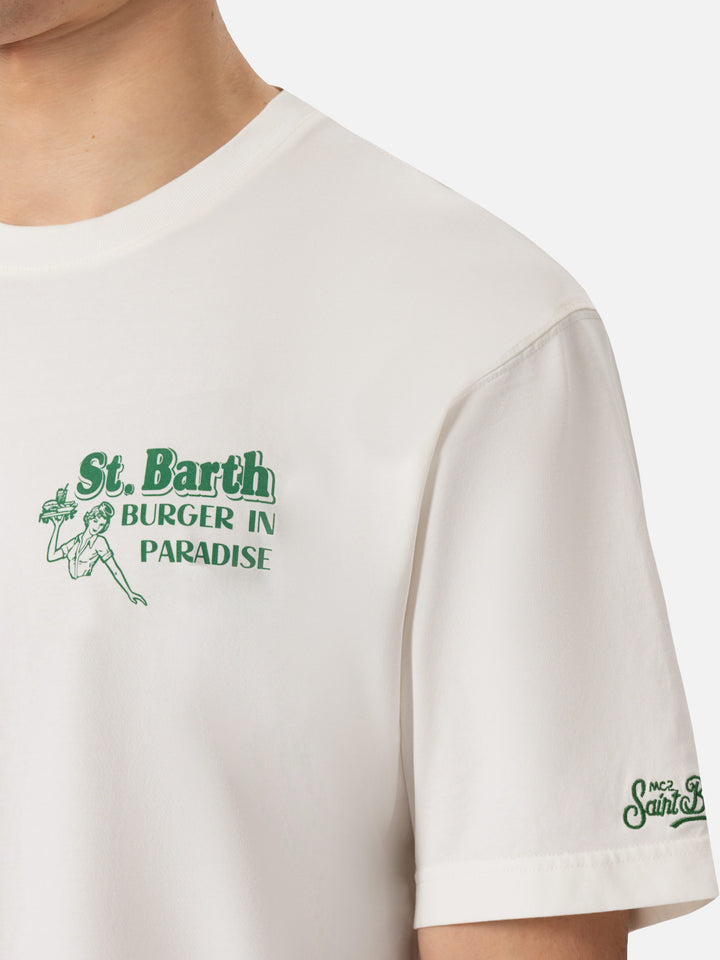 Off-white cotton T-shirt with St. Barth burger paradise print - MC2 Saint Barth