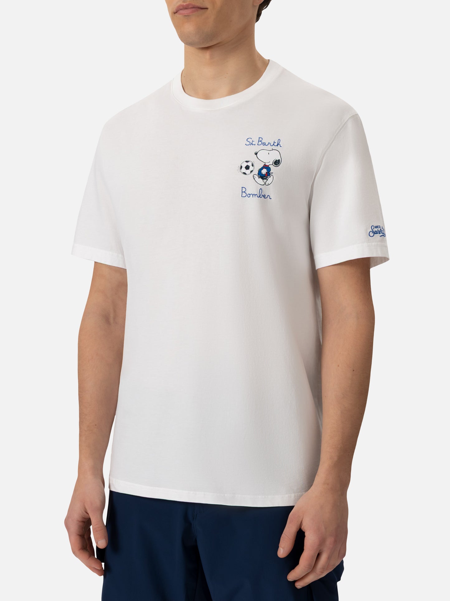 Organic cotton T-shirt with St. Barth Snoopy bomber embroidery | SNOOPY PEANUTS® SPECIAL EDITION - MC2 Saint Barth
