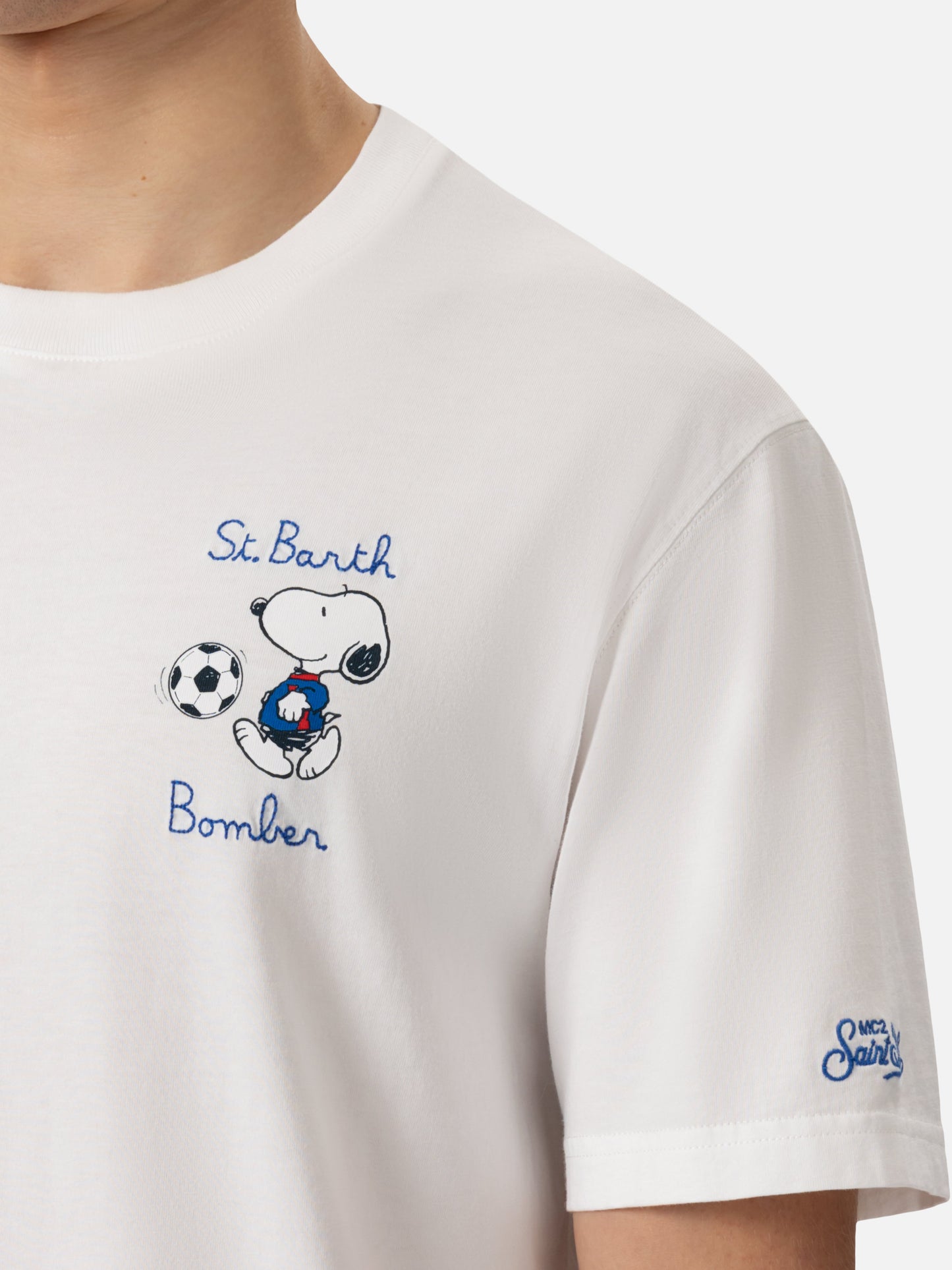 Organic cotton T-shirt with St. Barth Snoopy bomber embroidery | SNOOPY PEANUTS® SPECIAL EDITION - MC2 Saint Barth