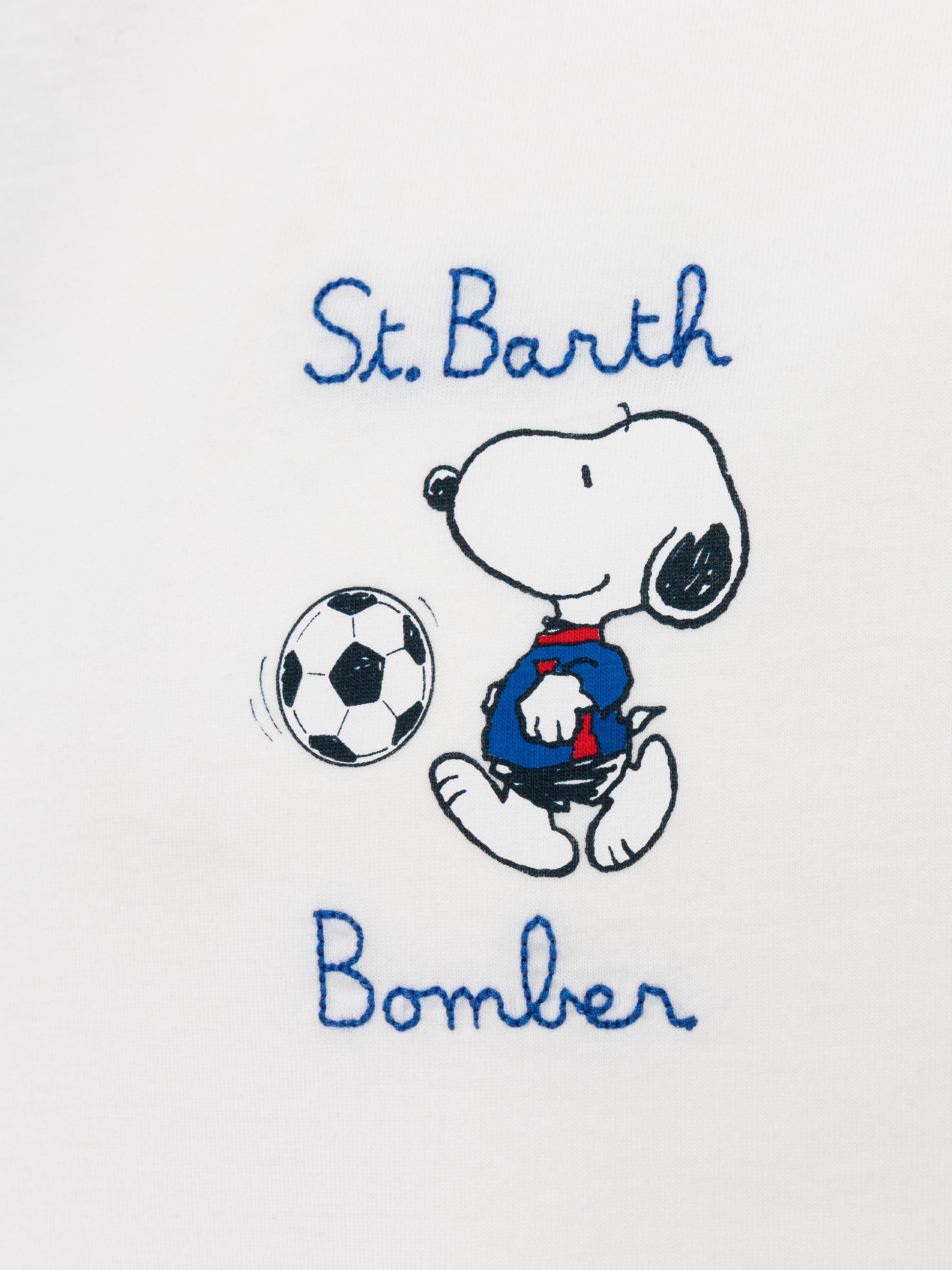 Organic cotton T-shirt with St. Barth Snoopy bomber embroidery | SNOOPY PEANUTS® SPECIAL EDITION - MC2 Saint Barth