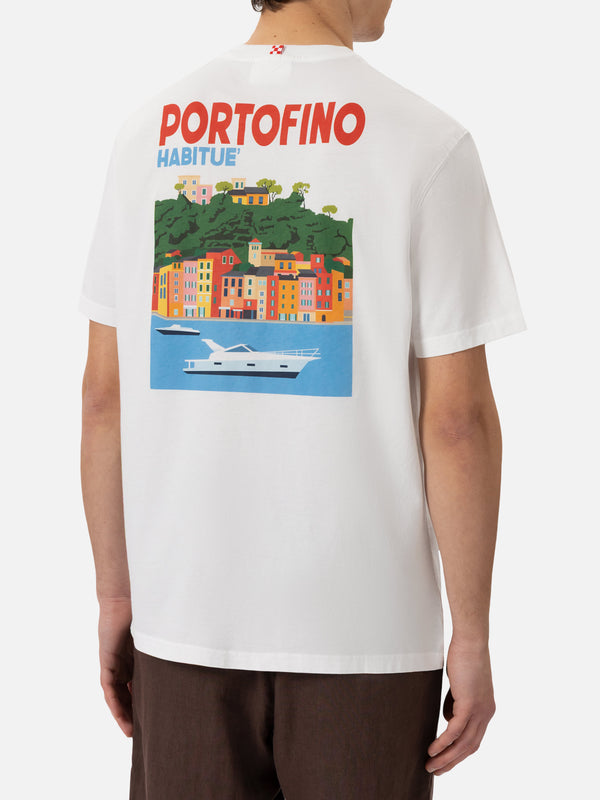 Cotton T-shirt with Portofino postcard print