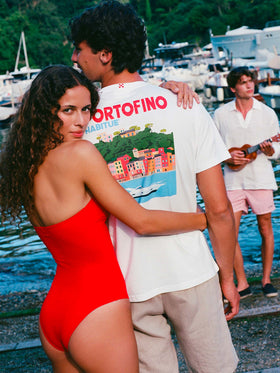 Cotton T-shirt with Portofino postcard print