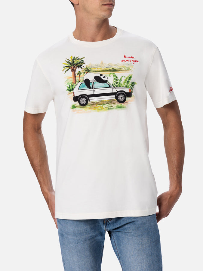 Mc2 Saint Barth T-shirt da uomo in cotone con stampa e ricamo panda su Panda | EDIZIONE SPECIALE FIAT PANDA