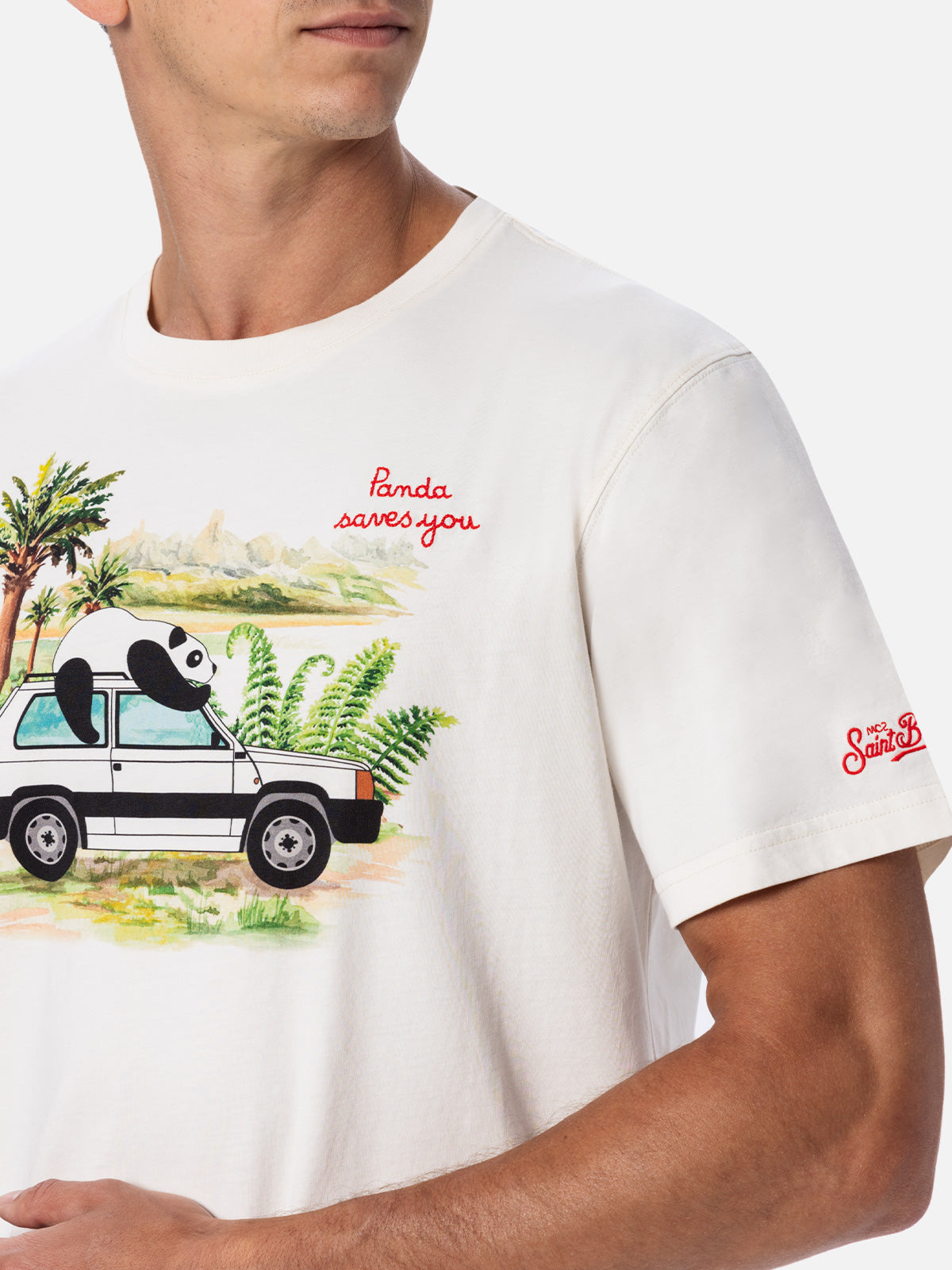 T-shirt da uomo in cotone con stampa e ricamo panda su Panda | EDIZION �  MC2 Saint Barth