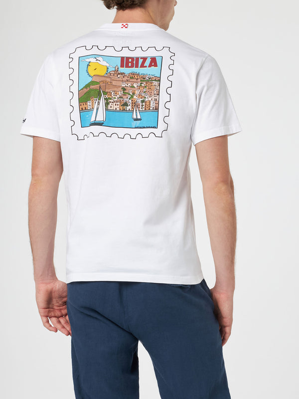 Herren-T-Shirt aus Baumwolle mit Aufdruck „Ibiza-Postkarte“ auf Vorder- und Rückseite | ALESSANDRO ENRIQUEZ SONDERAUSGABE