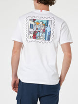 Herren-Baumwoll-T-Shirt mit Mykonos-Postkartendruck auf Vorder- und Rückseite | ALESSANDRO ENRIQUEZ SONDERAUSGABE