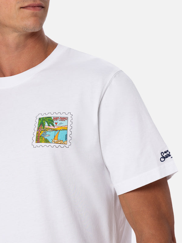 Man cotton t-shirt with St. Tropez postcard front and back print | ALESSANDRO ENRIQUEZ SPECIAL EDITION