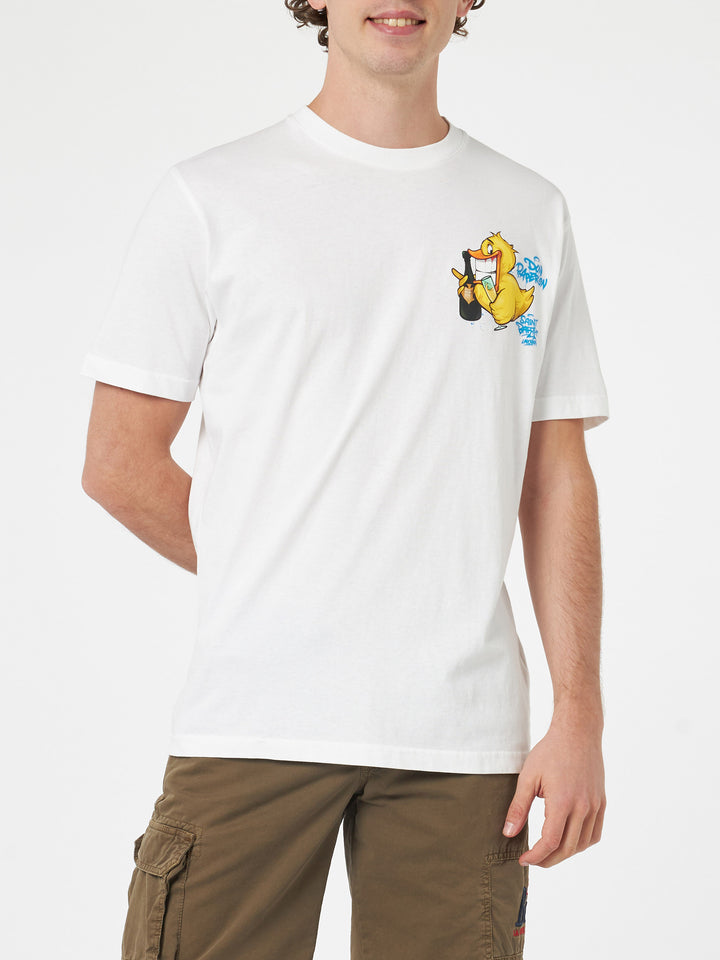 Man cotton t-shirt with Cryptopuppets Ducky Bollicine front and back placed print | CRYPTOPUPPETS SPECIAL EDITION - MC2 Saint Barth