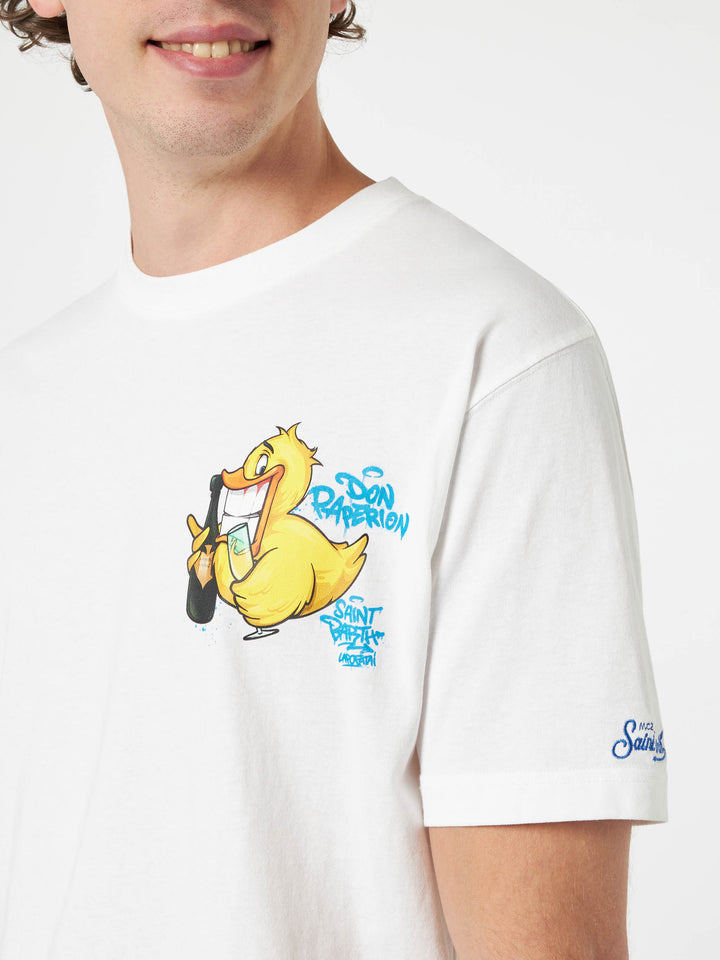 Man cotton t-shirt with Cryptopuppets Ducky Bollicine front and back placed print | CRYPTOPUPPETS SPECIAL EDITION - MC2 Saint Barth