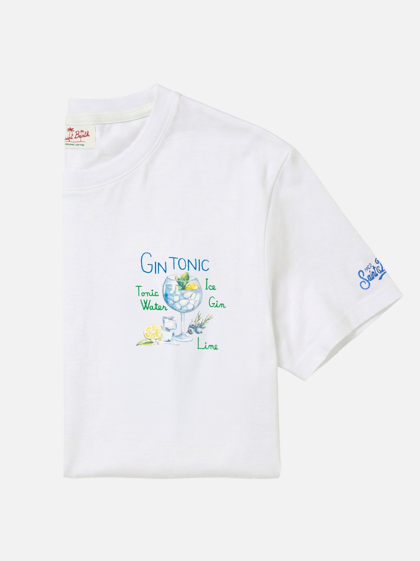 Cotton t-shirt with gin tonic cocktail print and embroidery