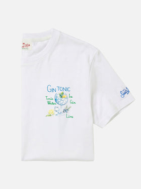 Cotton t-shirt with gin tonic cocktail print and embroidery