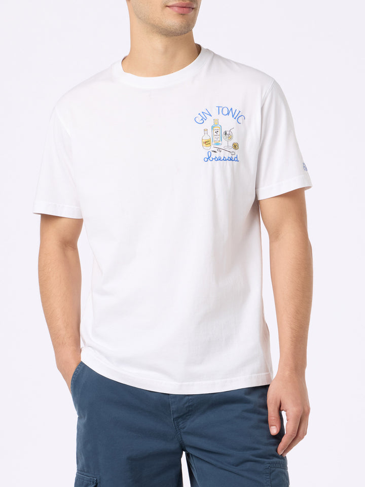Man cotton t-shirt with Gin Tonic obsessed embroidery - MC2 Saint Barth