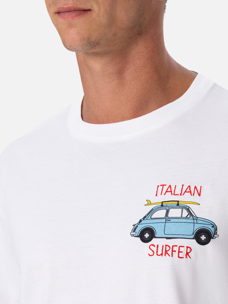 Man cotton t shirt with Fiat 500 placed print and embroidery FIAT 50 MC2 Saint Barth