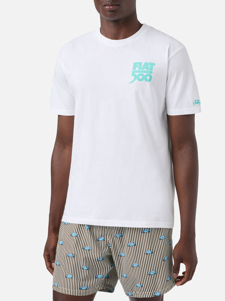 Herren-T-Shirt aus Baumwolle mit platziertem Spiaggina-Aufdruck auf Vorder- und Rückseite | FIAT 500 SONDEREDITION