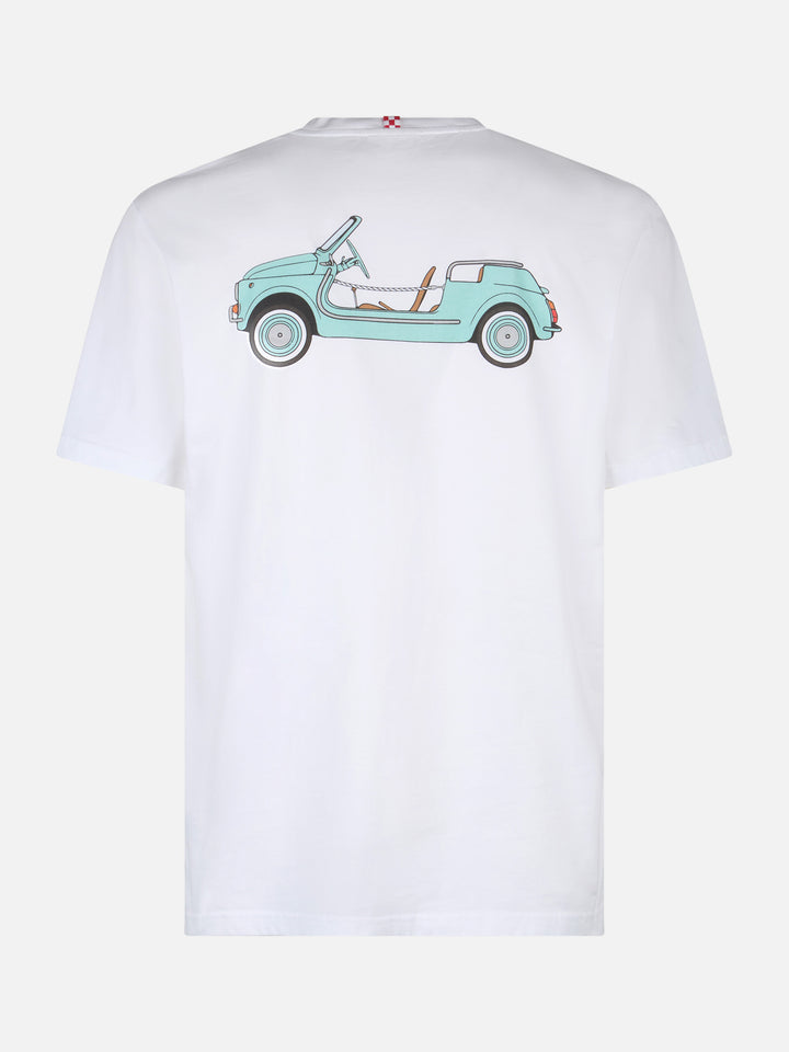 Man cotton t-shirt with Spiaggina front and back placed print | FIAT 500 SPECIAL EDITION - MC2 Saint Barth