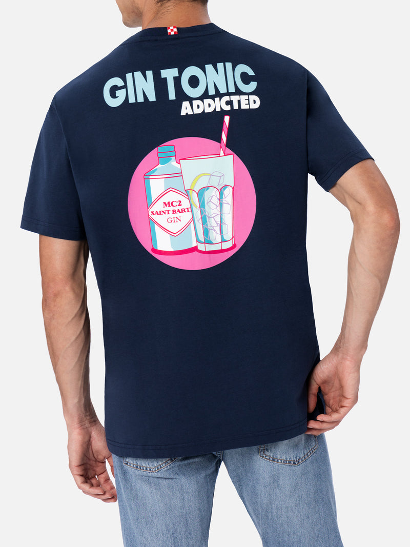 T-shirt uomo in cotone con stampa piazzata Gin Tonic Addicted