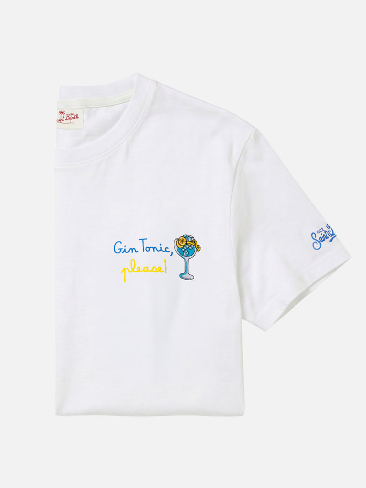 T-shirt Man in cotone organico con ricamo "Gin Tonic, Please!"