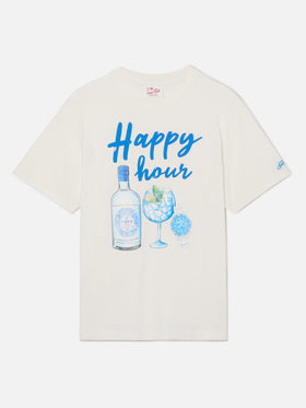 Herren-T-Shirt aus Baumwolle mit platziertem Happy Hour-Aufdruck