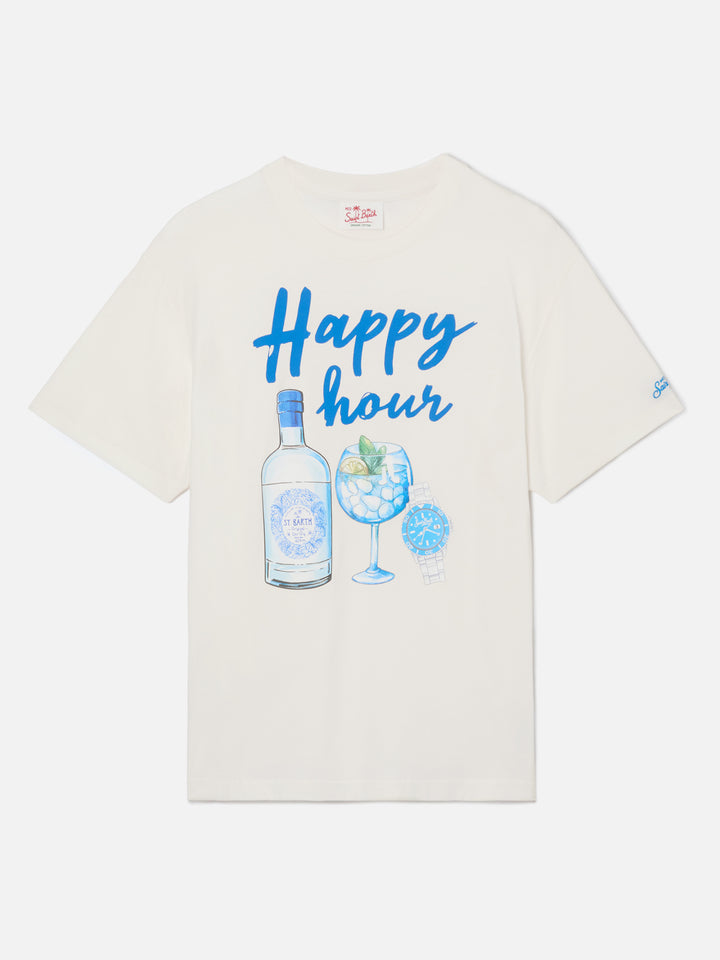T-shirt con stampa Happy Hour beige