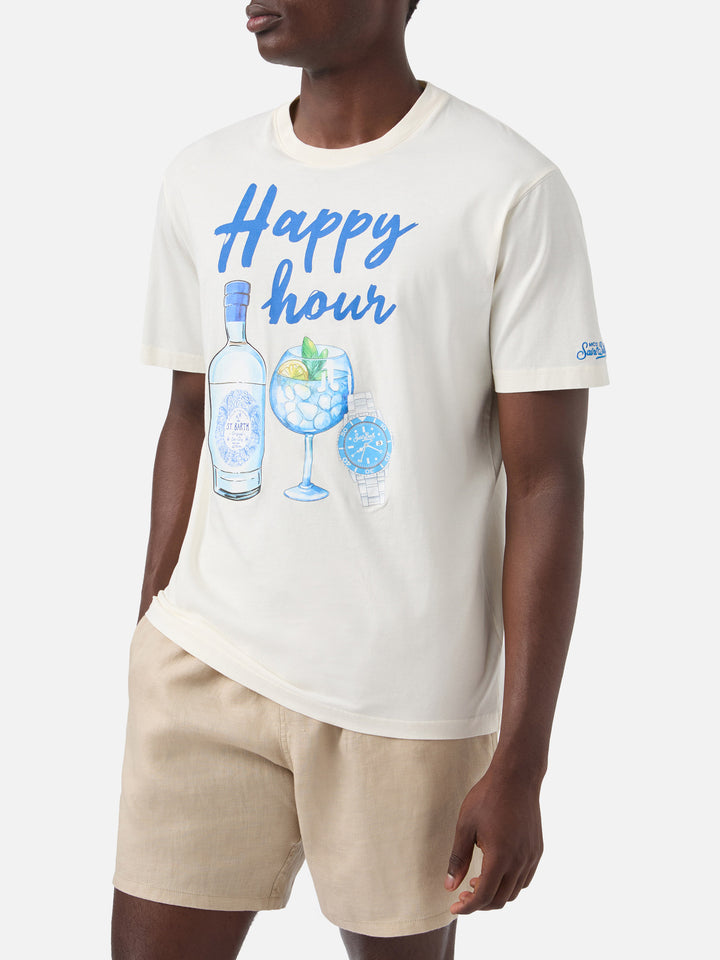 T-shirt con stampa Happy Hour beige