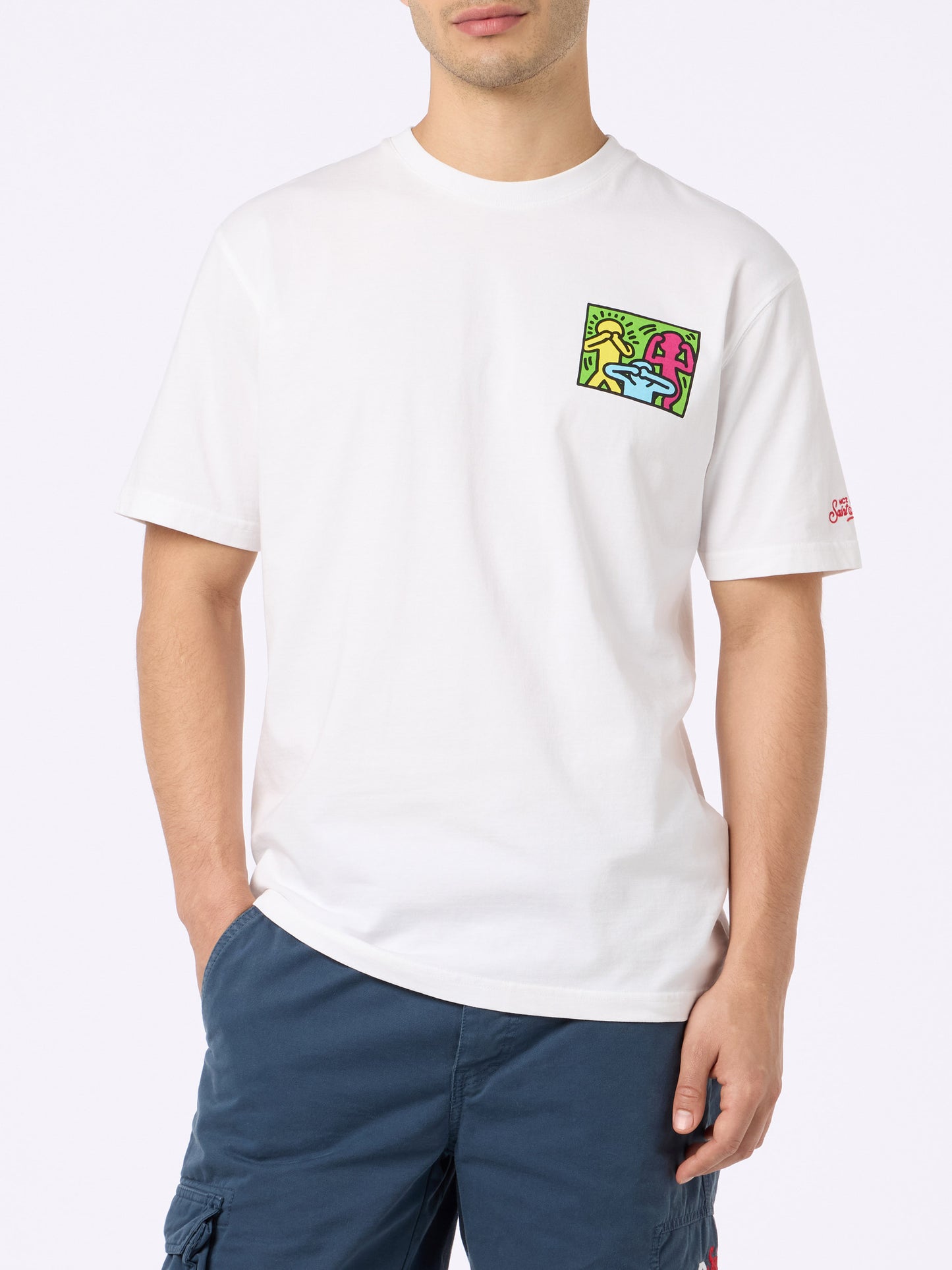 Man cotton t-shirt with Keith Haring design front and back print | KEITH HARING SPECIAL EDITION - MC2 Saint Barth