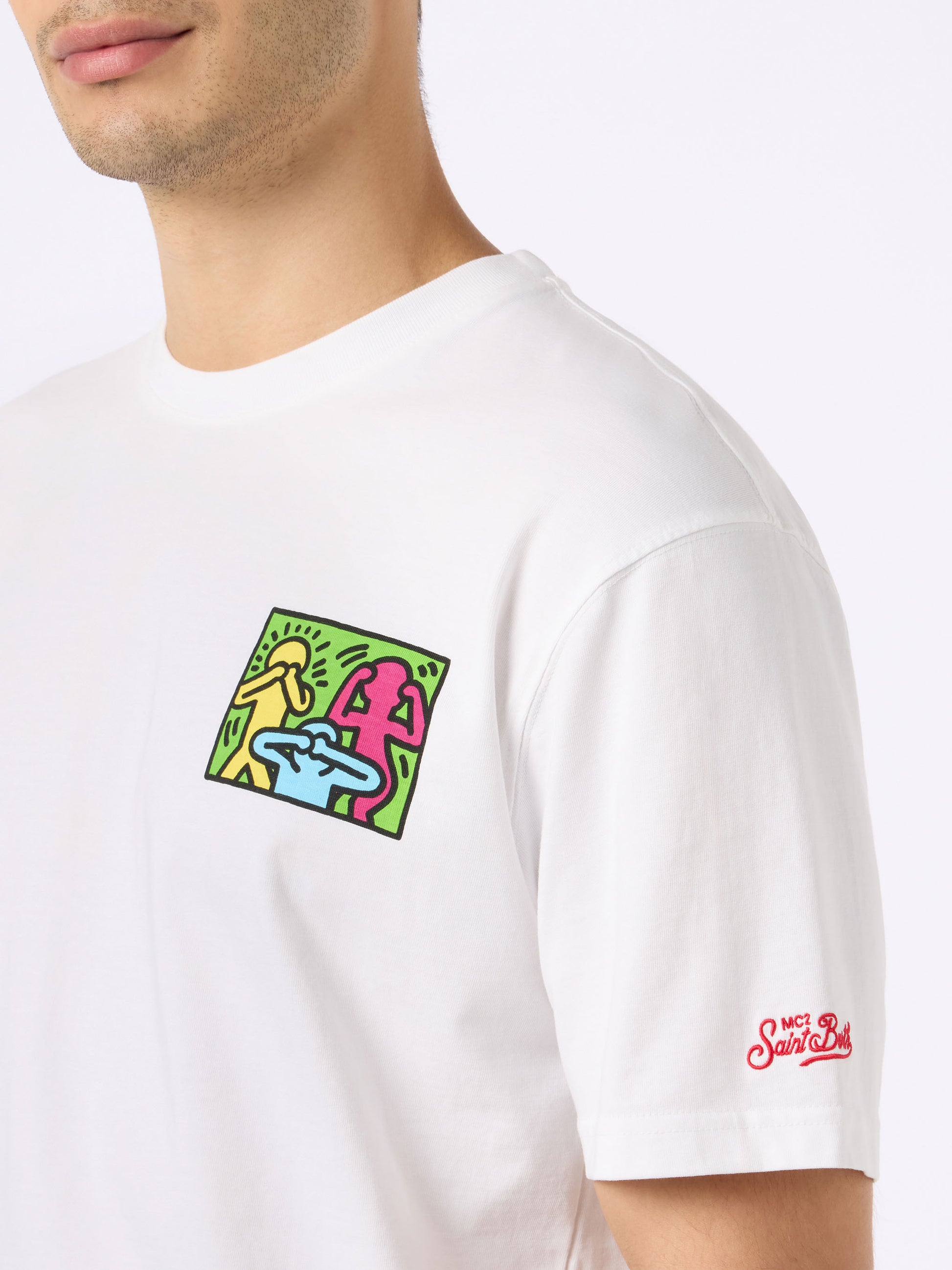 Man cotton t-shirt with Keith Haring design front and back print | KEITH HARING SPECIAL EDITION - MC2 Saint Barth
