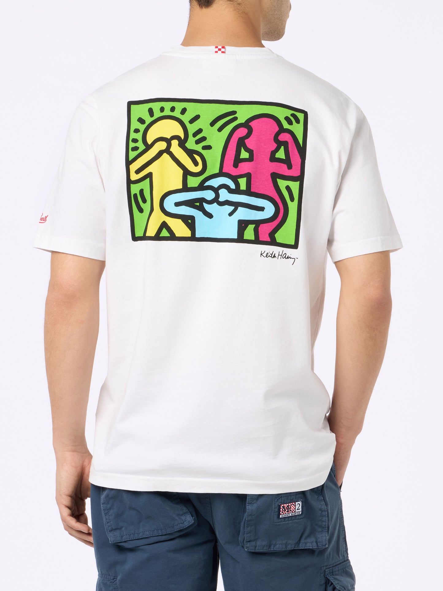 Man cotton t-shirt with Keith Haring design front and back print | KEITH HARING SPECIAL EDITION - MC2 Saint Barth