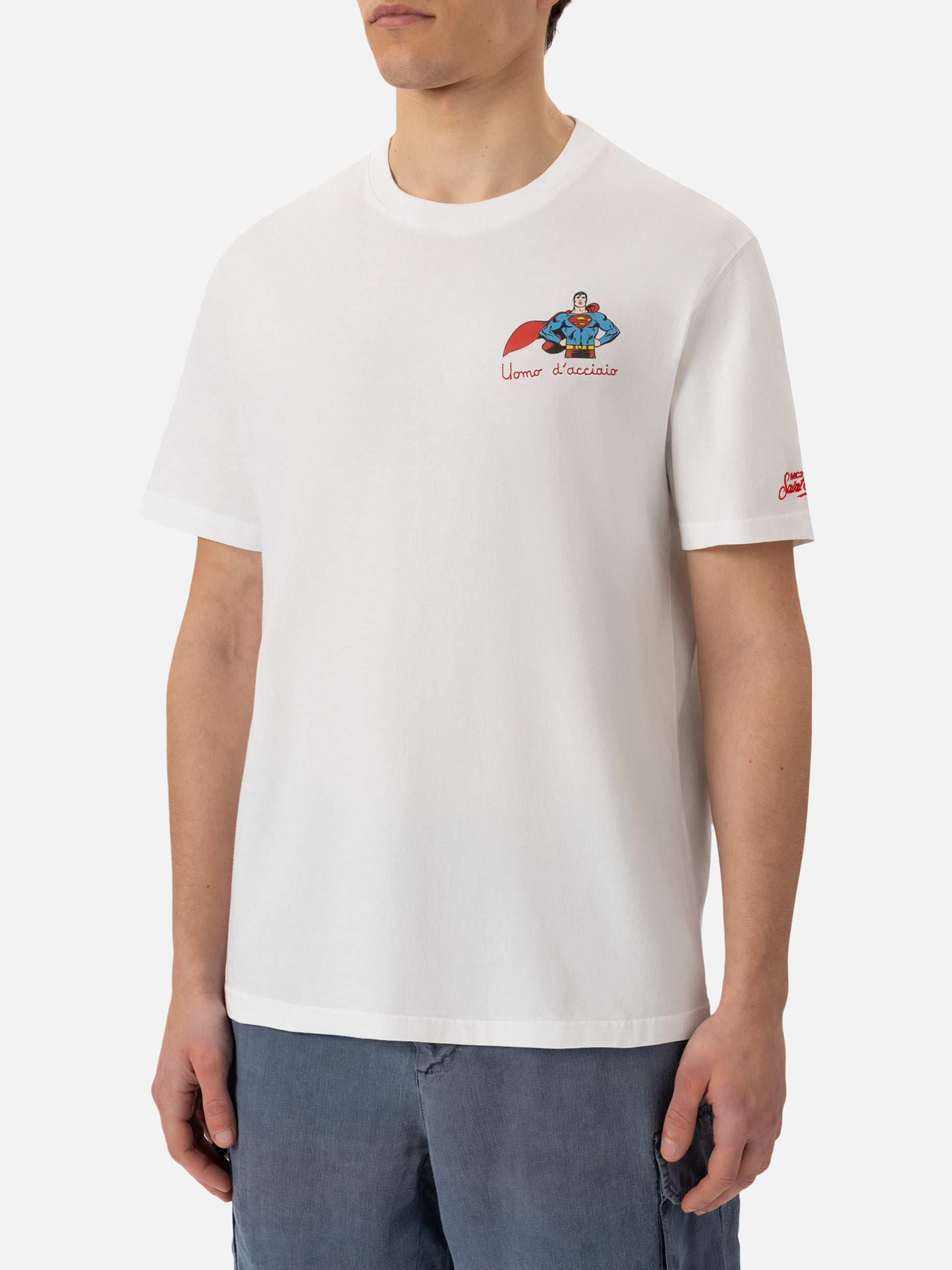Cotton T-shirt with Uomo d'Acciaio embroidery | SUPERMAN SPECIAL EDITION - MC2 Saint Barth