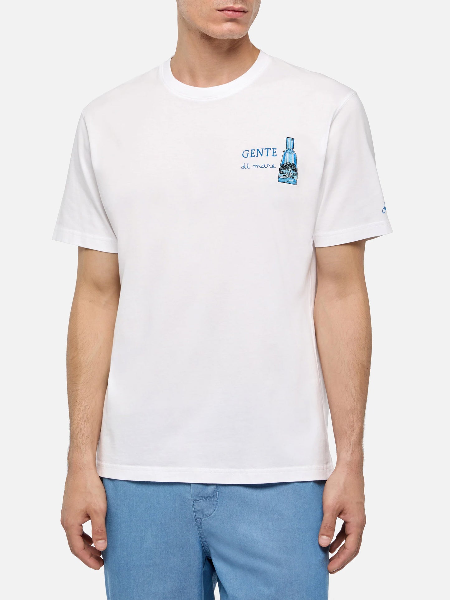 Cotton T-shirt with Gente di Mare print and embroidery | GIN MARE SPECIAL EDITION