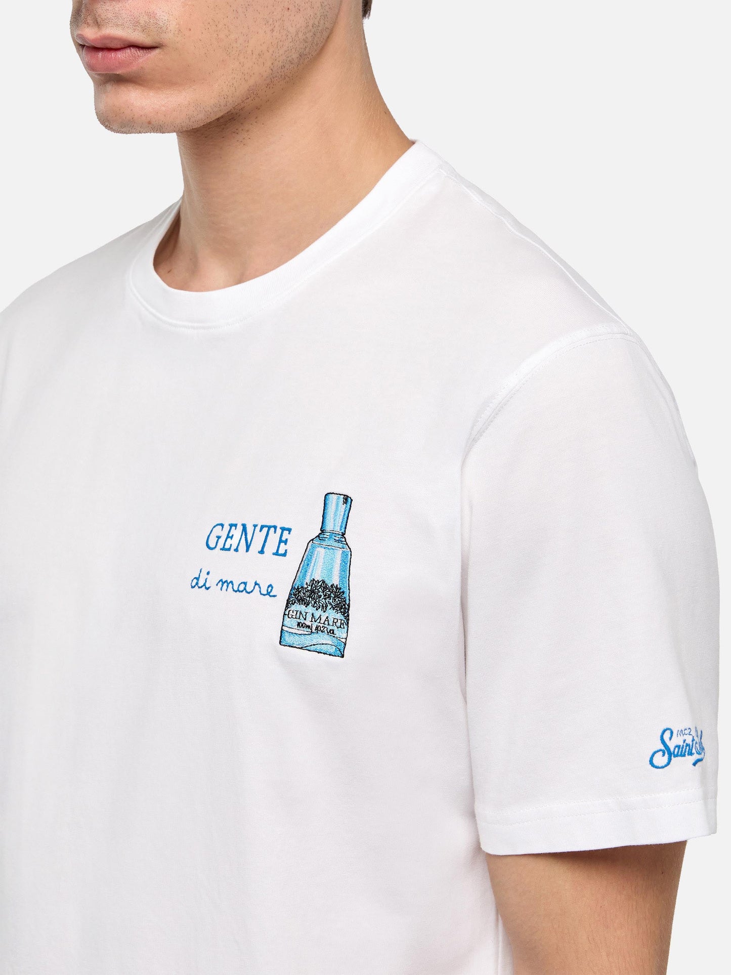 Cotton T-shirt with Gente di Mare print and embroidery | GIN MARE SPECIAL EDITION