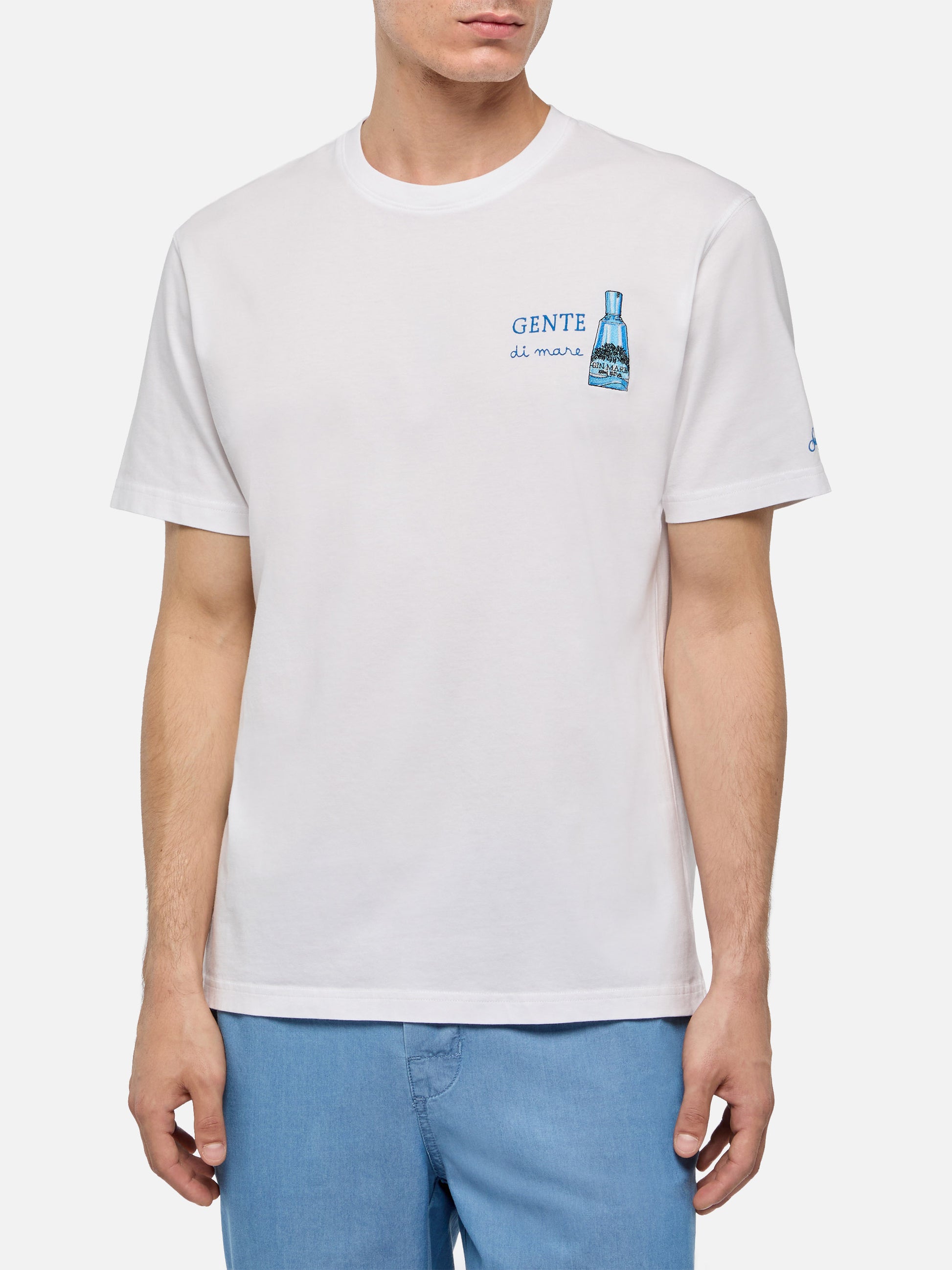 Cotton T-shirt with Gente di Mare print and embroidery | GIN MARE SPECIAL EDITION - MC2 Saint Barth