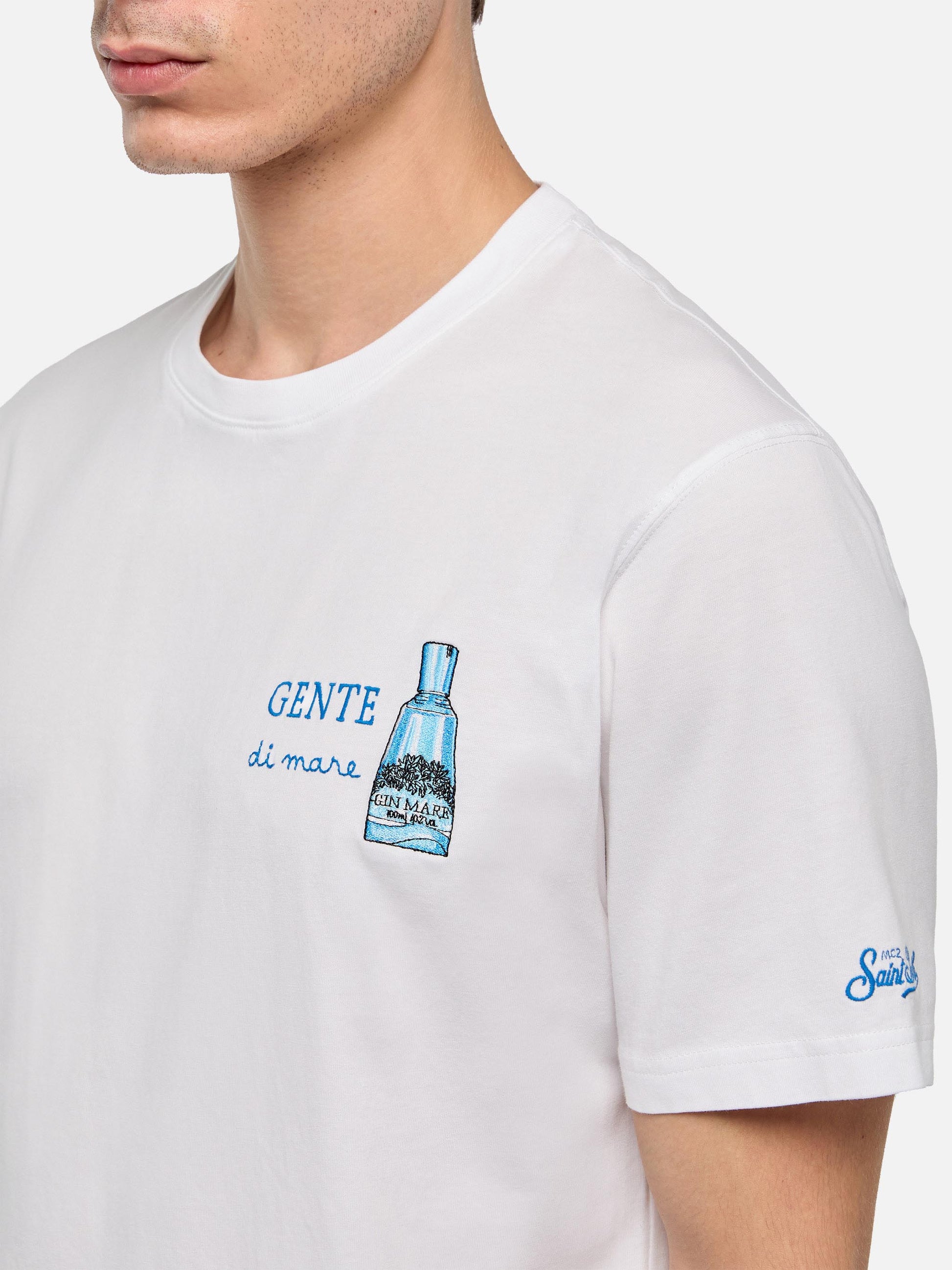 Cotton T-shirt with Gente di Mare print and embroidery | GIN MARE SPECIAL EDITION - MC2 Saint Barth