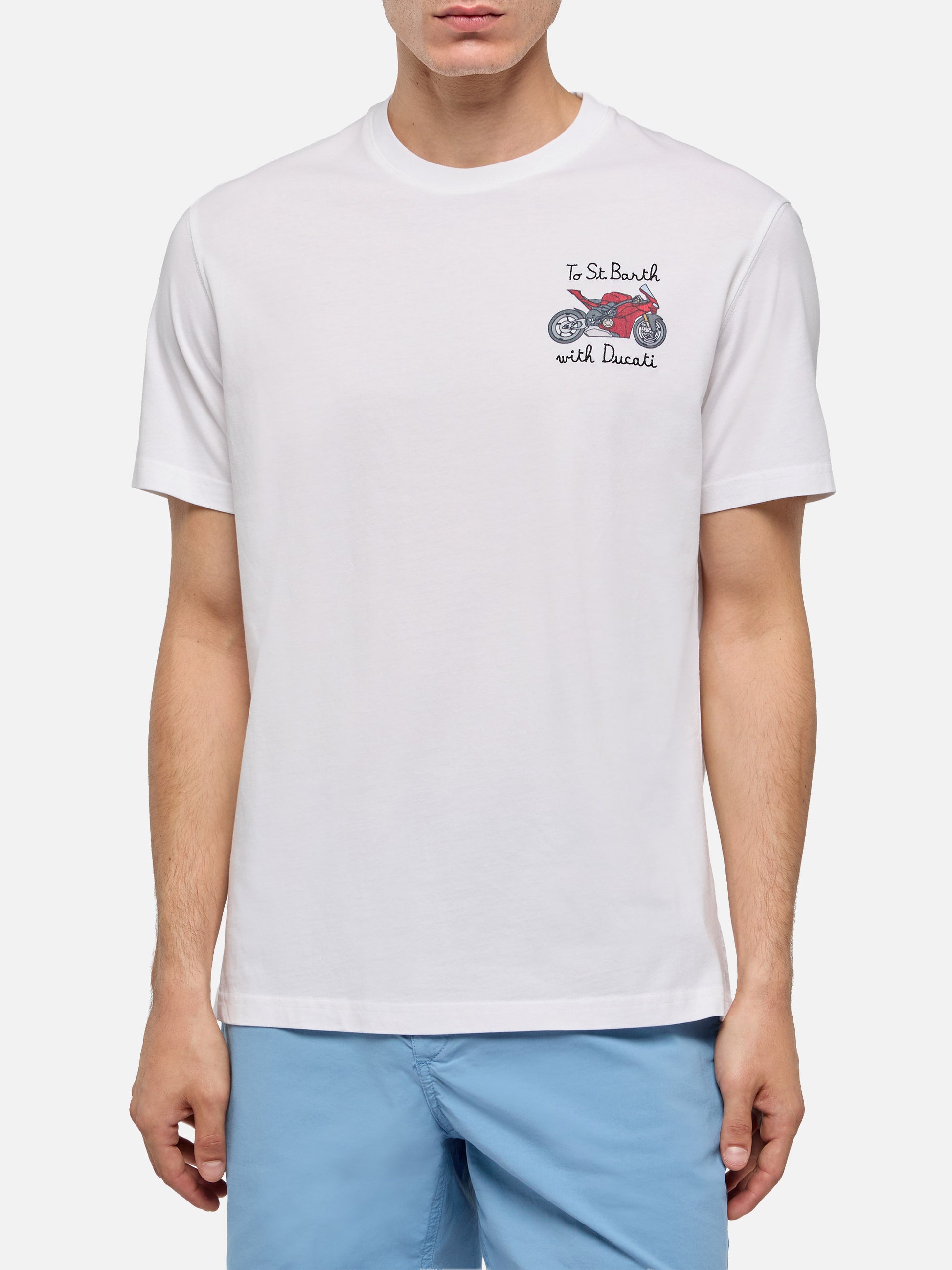 Cotton T-shirt with To St. Barth with Ducati embroidery | DUCATI MOTORS® SPECIAL EDITION - MC2 Saint Barth