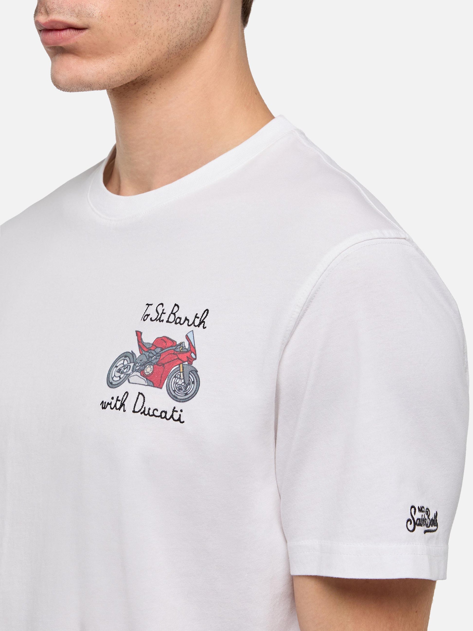 Cotton T-shirt with To St. Barth with Ducati embroidery | DUCATI MOTORS® SPECIAL EDITION - MC2 Saint Barth