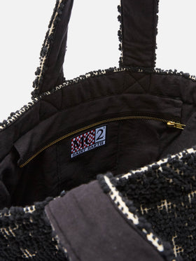 Cabas en coton tufté noir 