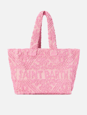 Borsa Tufting in cotone rosa con ricamo in rilievo