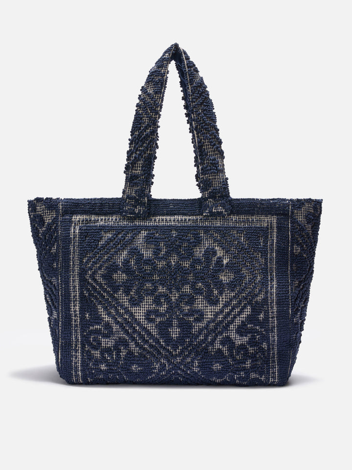 Tufting Cotton Tote Bag blu navy