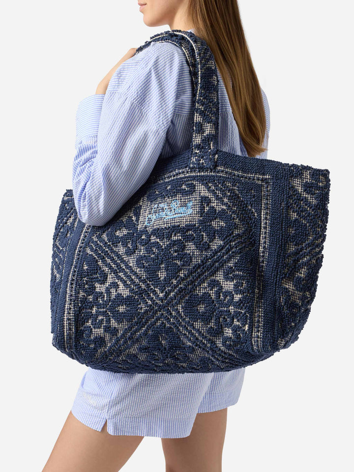 Navy blue Tufting  cotton tote bag