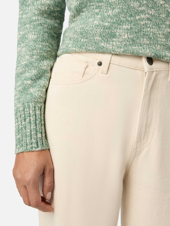 Off white June cotton denim trousers with logo embroidery