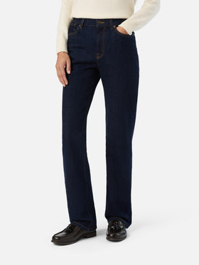 Blue pantalones June de denim de algodón con bordado de monograma SB 
